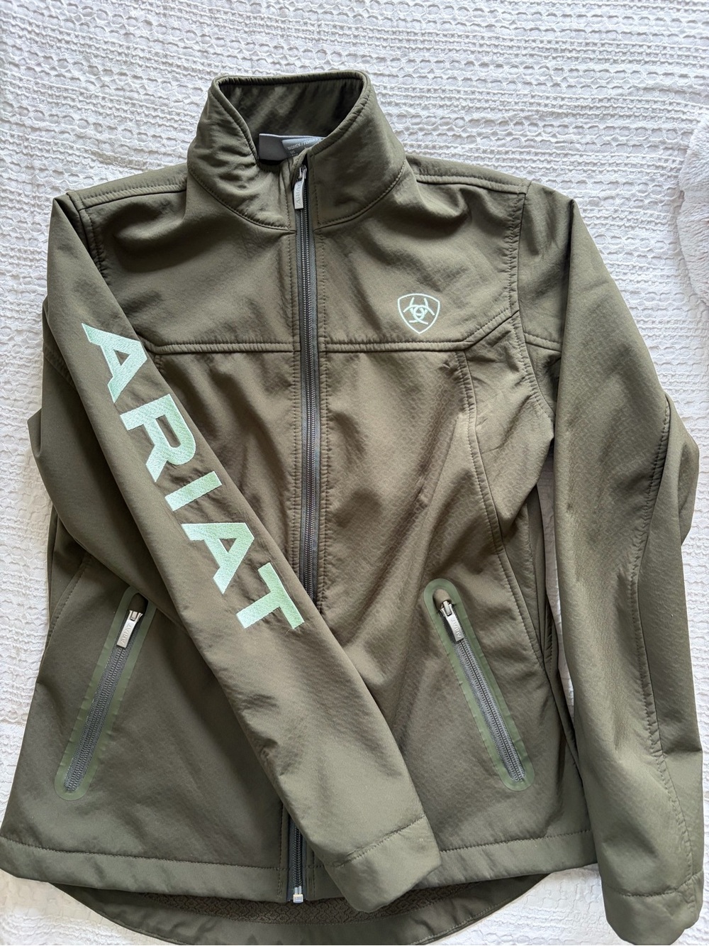 Ariat Olive Green Softshell Jacket with Logo Sleeve